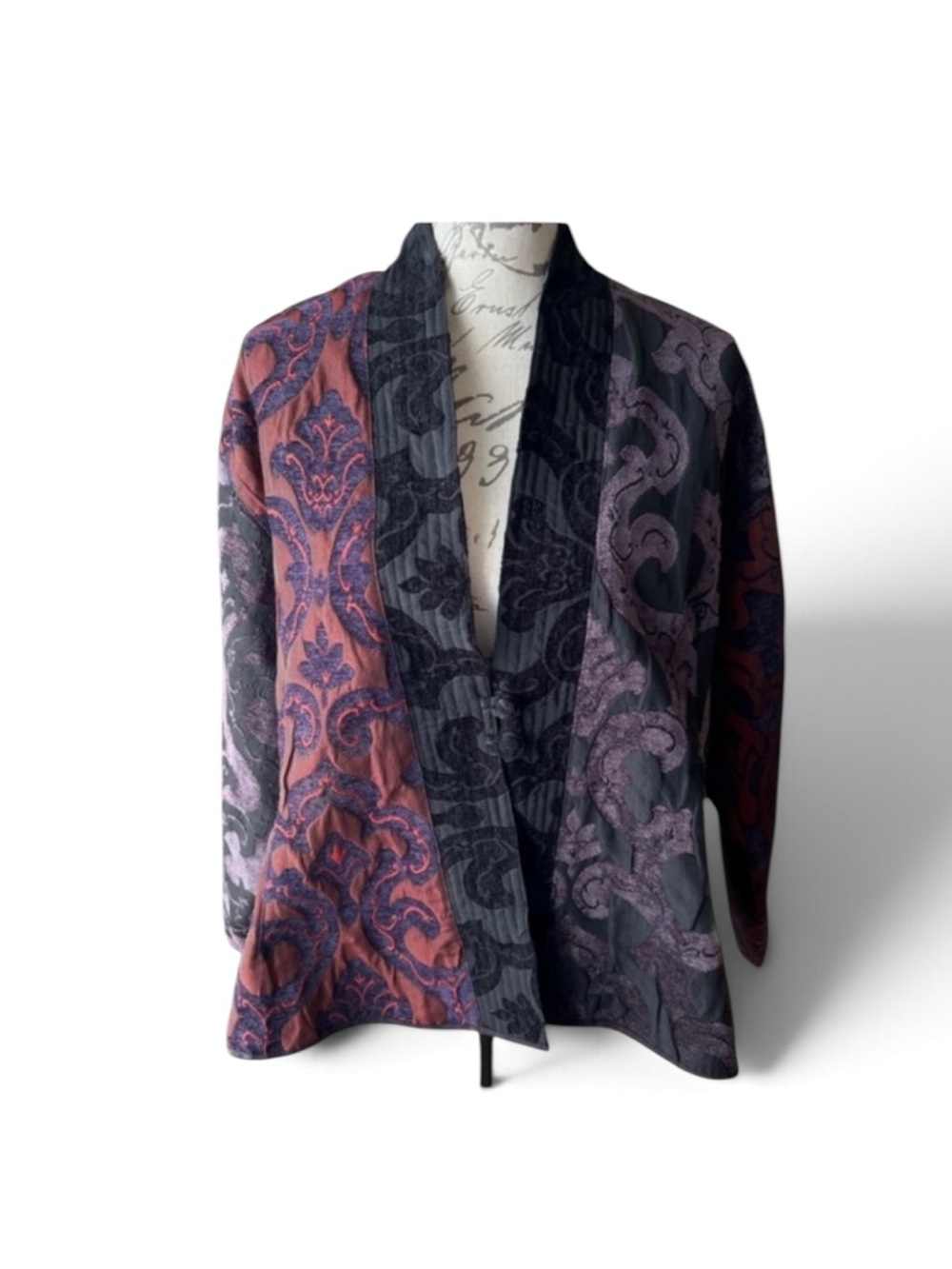 Harubella Handmade Jacquard Paisley Jacket | Open Front Boho Kimono Coat XXL